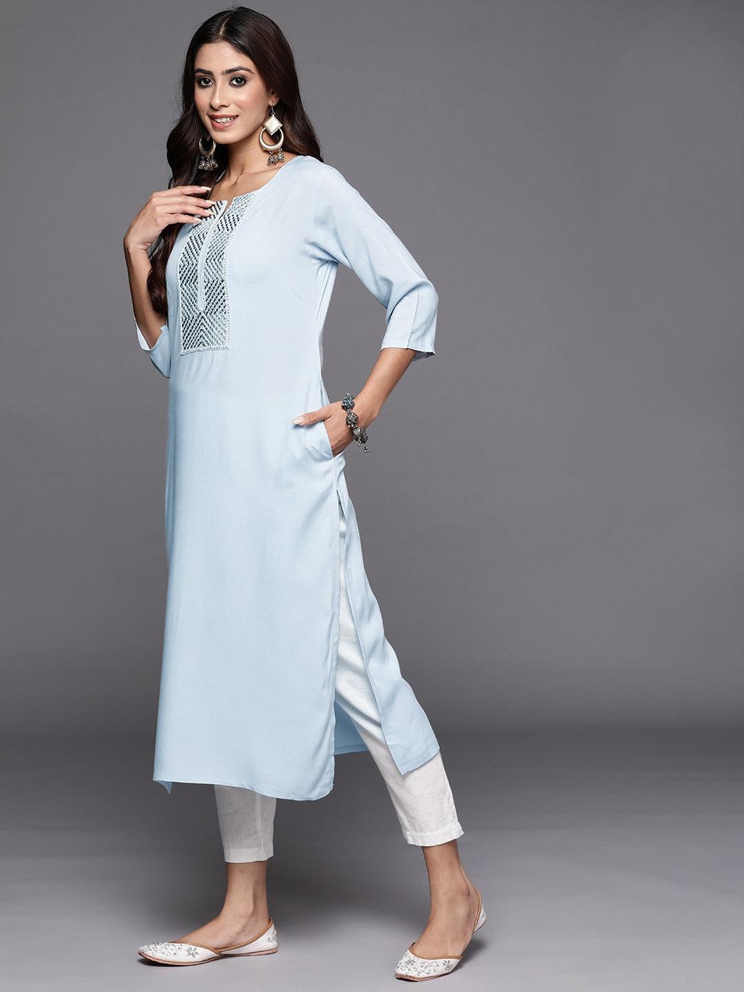 Grey Yoke Design Rayon Straight Kurta - ShopLibas