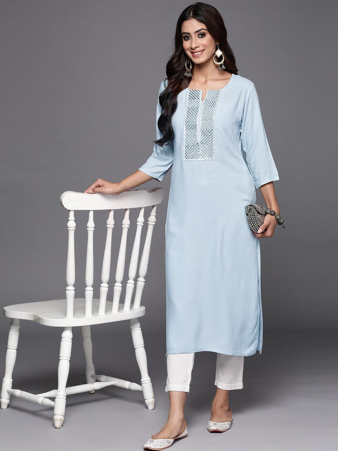 Grey Yoke Design Rayon Straight Kurta - ShopLibas