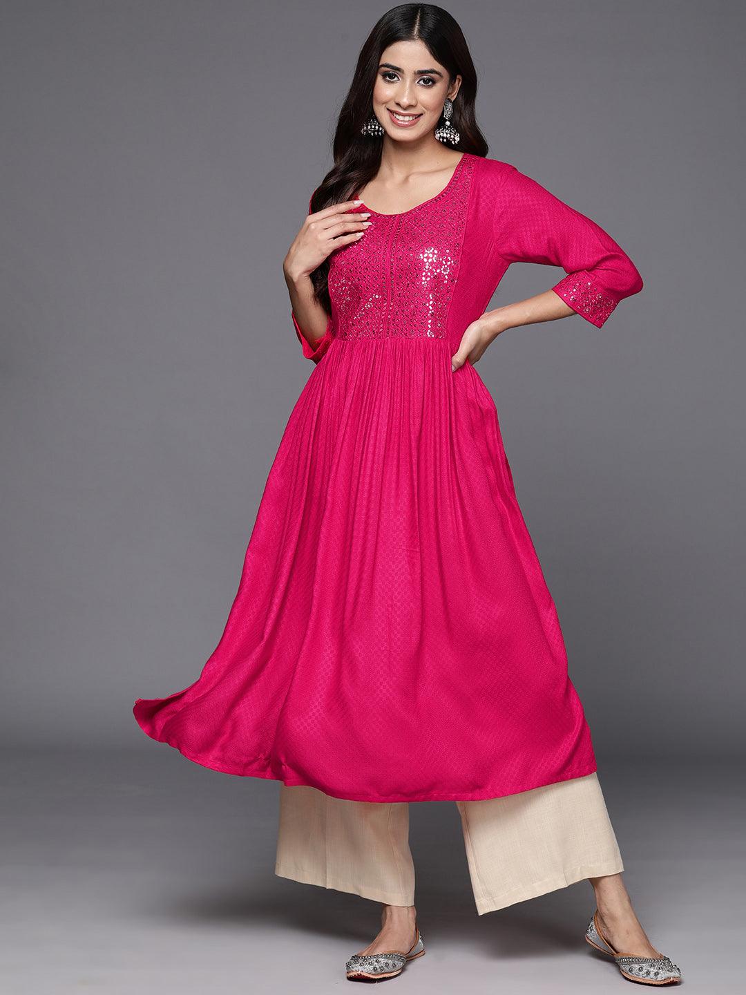 Pink Yoke Design Rayon A-Line Kurta - ShopLibas