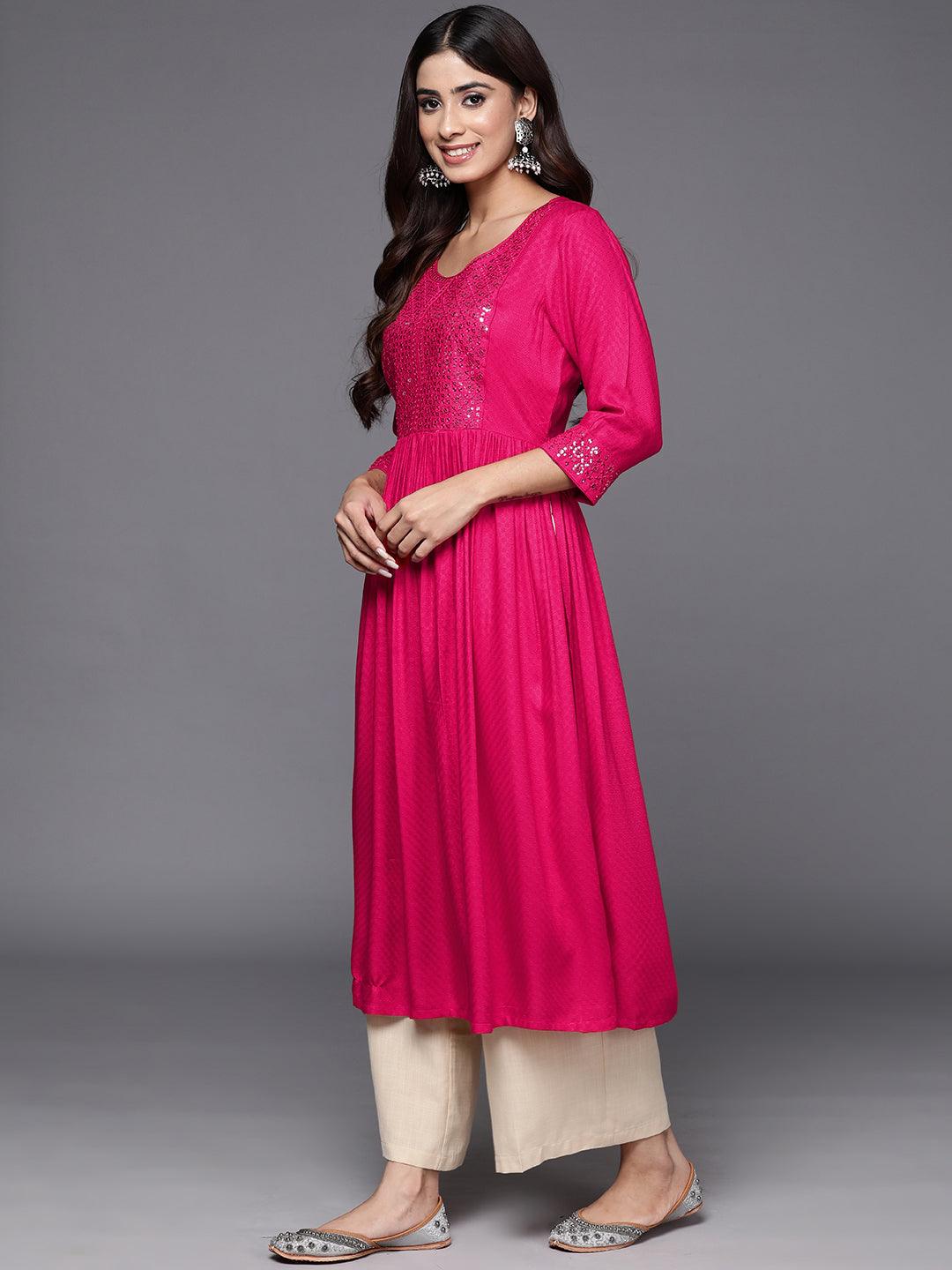 Pink Yoke Design Rayon A-Line Kurta - ShopLibas