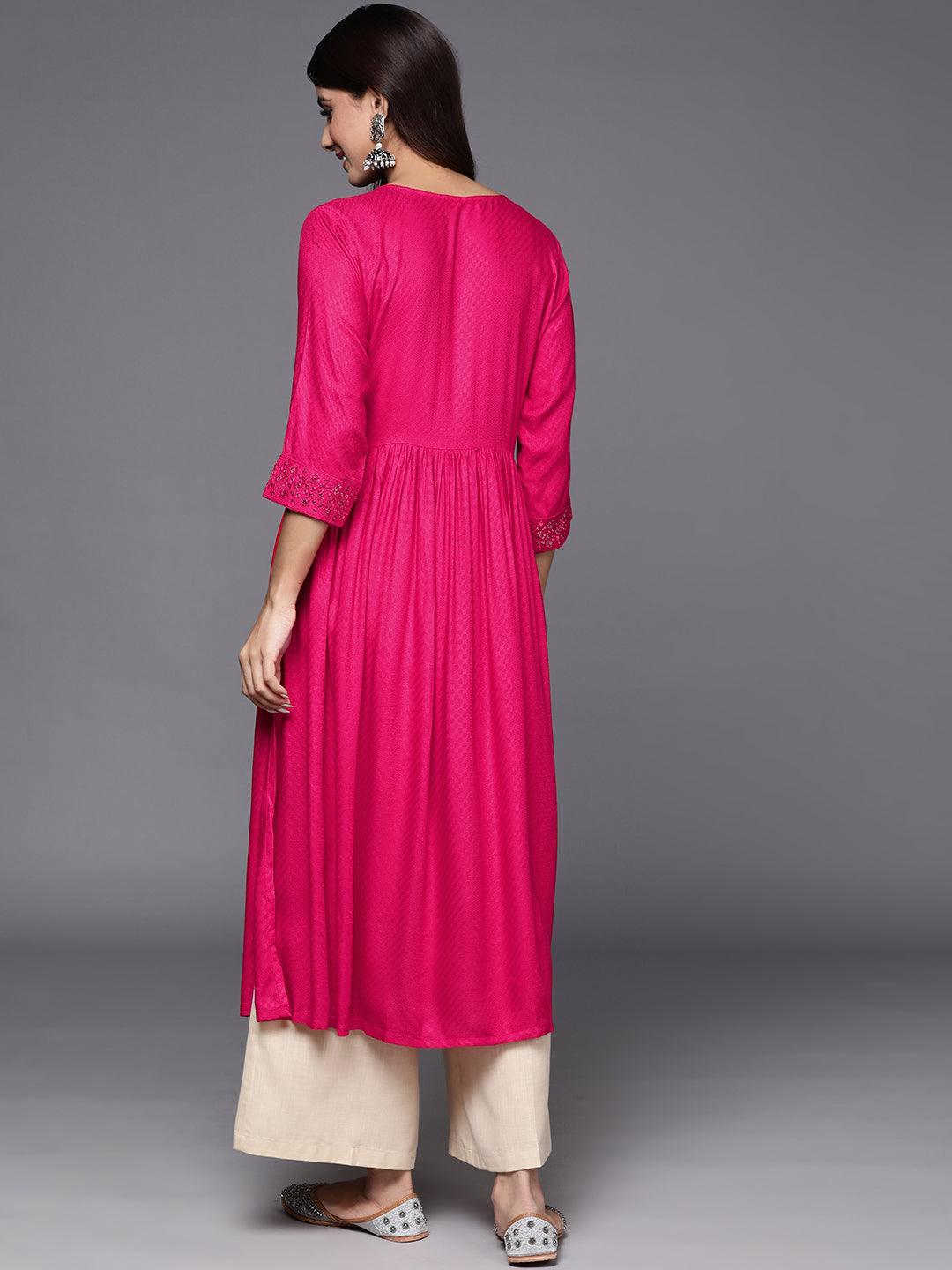 Pink Yoke Design Rayon A-Line Kurta - ShopLibas