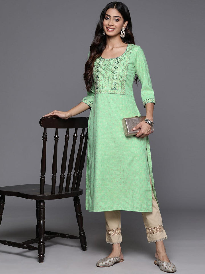 Green Printed Rayon Straight Kurta