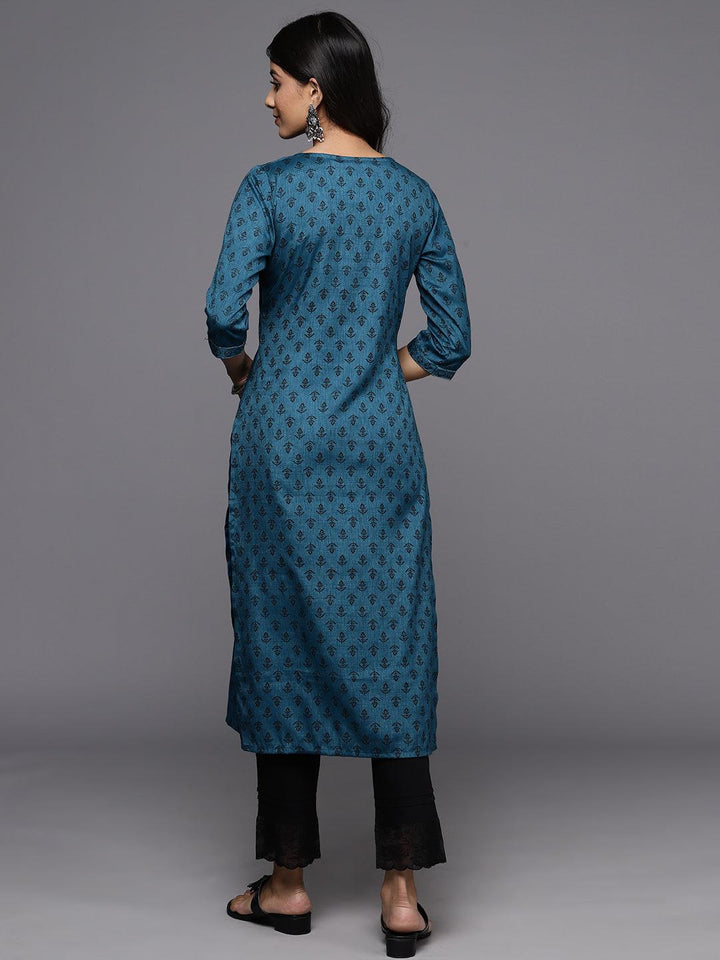 Blue Printed Rayon Straight Kurta