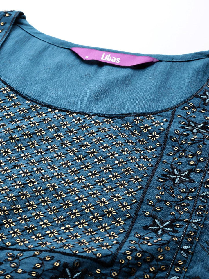 Blue Printed Rayon Straight Kurta