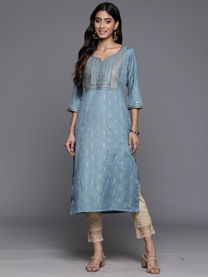 Blue Printed Rayon Straight Kurta