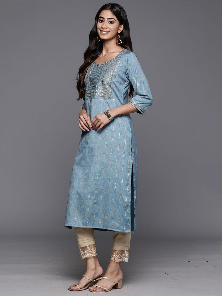Blue Printed Rayon Straight Kurta
