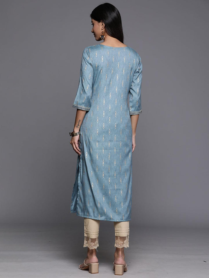 Blue Printed Rayon Straight Kurta
