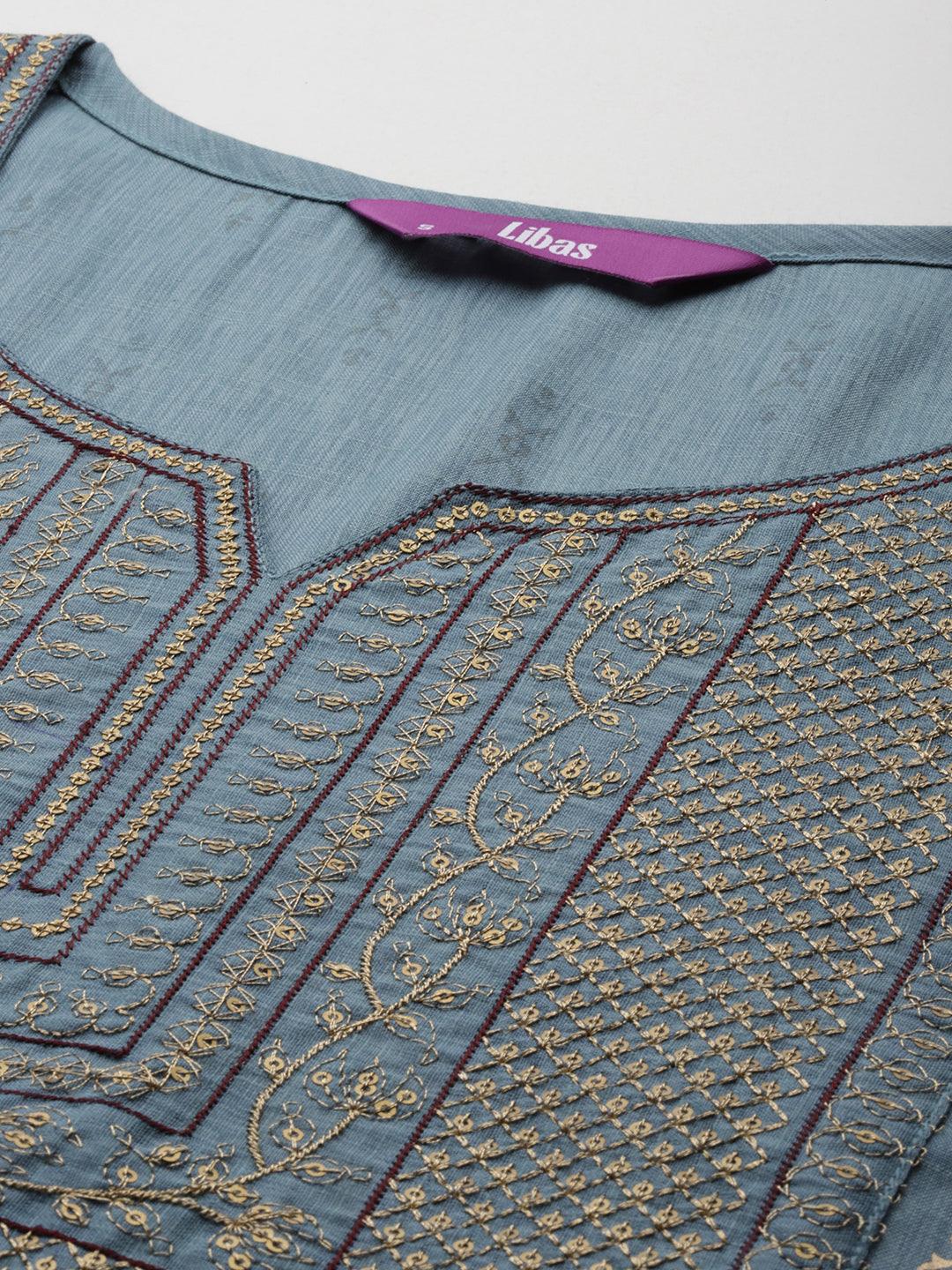 Blue Printed Rayon Straight Kurta - ShopLibas