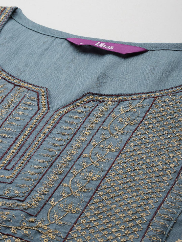 Blue Printed Rayon Straight Kurta