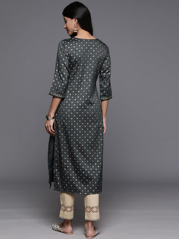 Grey Printed Rayon Straight Kurta