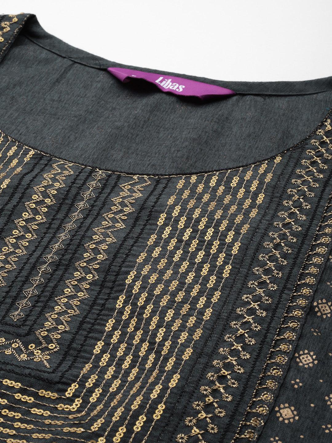 Grey Printed Rayon Straight Kurta - ShopLibas