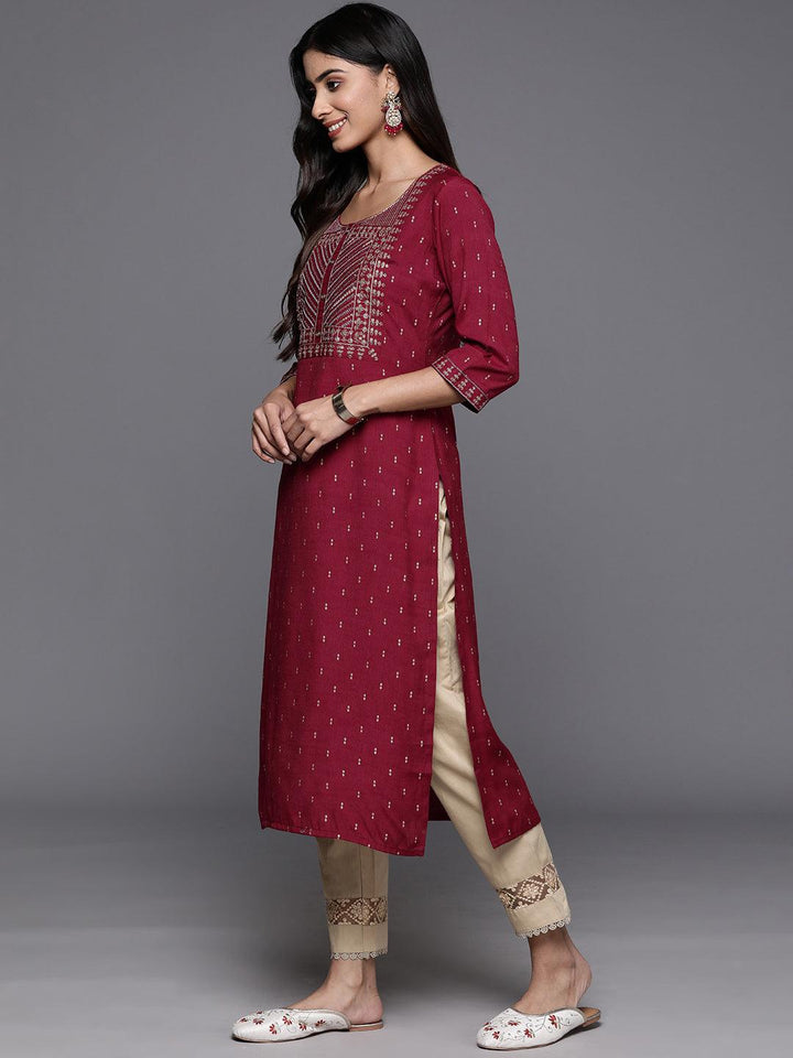 Maroon Printed Rayon Straight Kurta