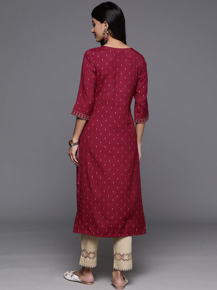 Maroon Printed Rayon Straight Kurta