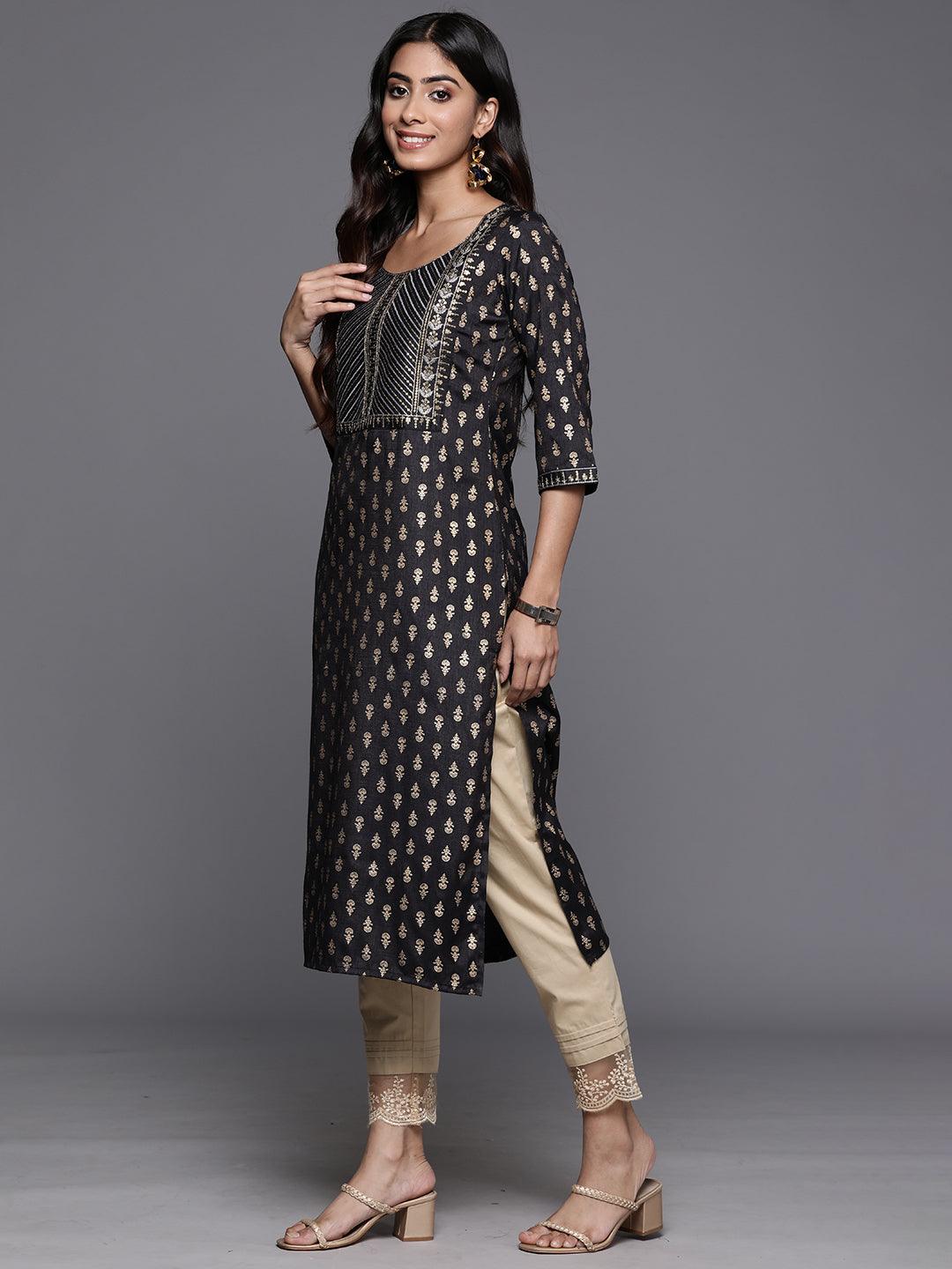 Grey Printed Rayon Straight Kurta - ShopLibas