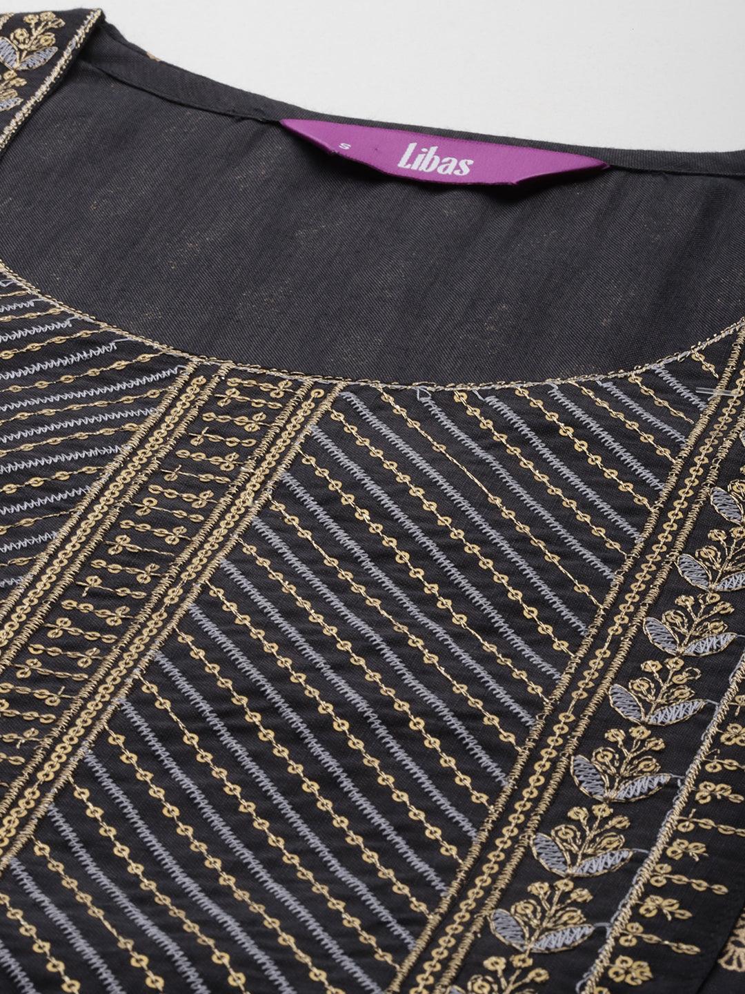 Grey Printed Rayon Straight Kurta - ShopLibas