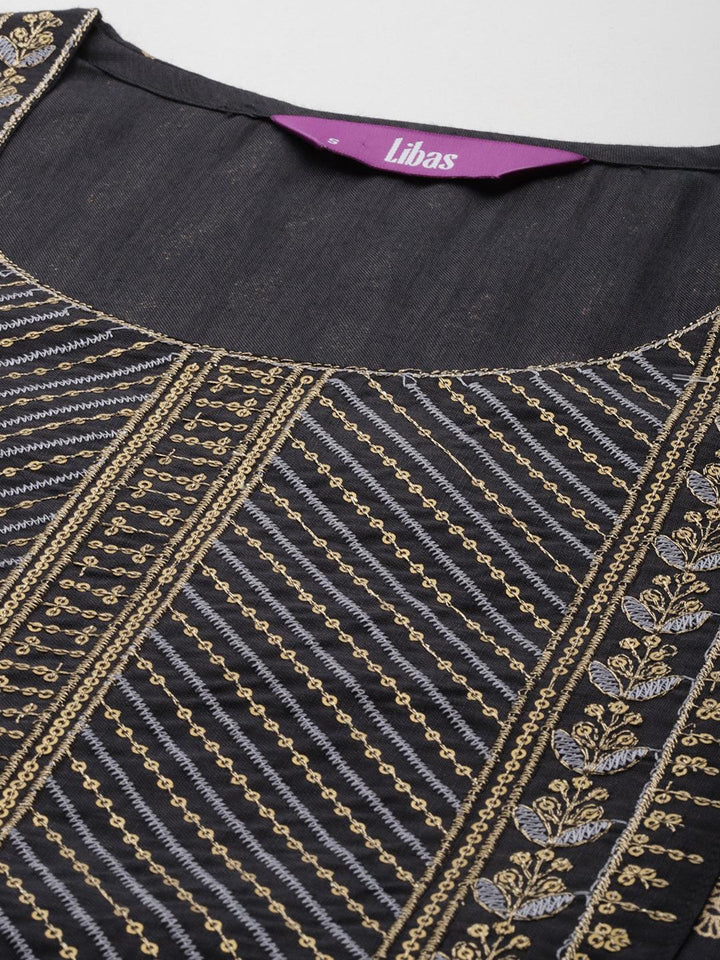 Grey Printed Rayon Straight Kurta