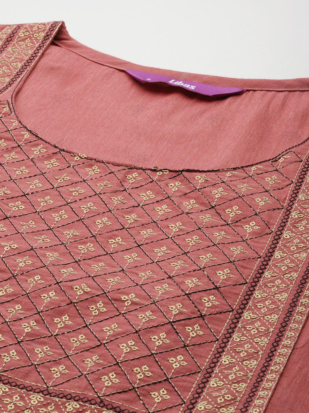 Dusty Pink Printed Rayon Straight Kurta - ShopLibas
