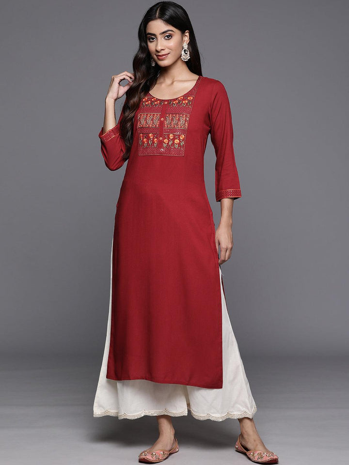 Red Yoke Design Rayon Straight Kurta
