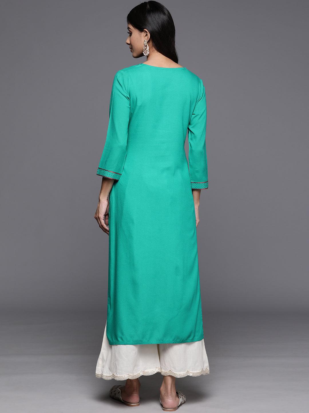 Rama Green Yoke Design Rayon Straight Kurta - ShopLibas