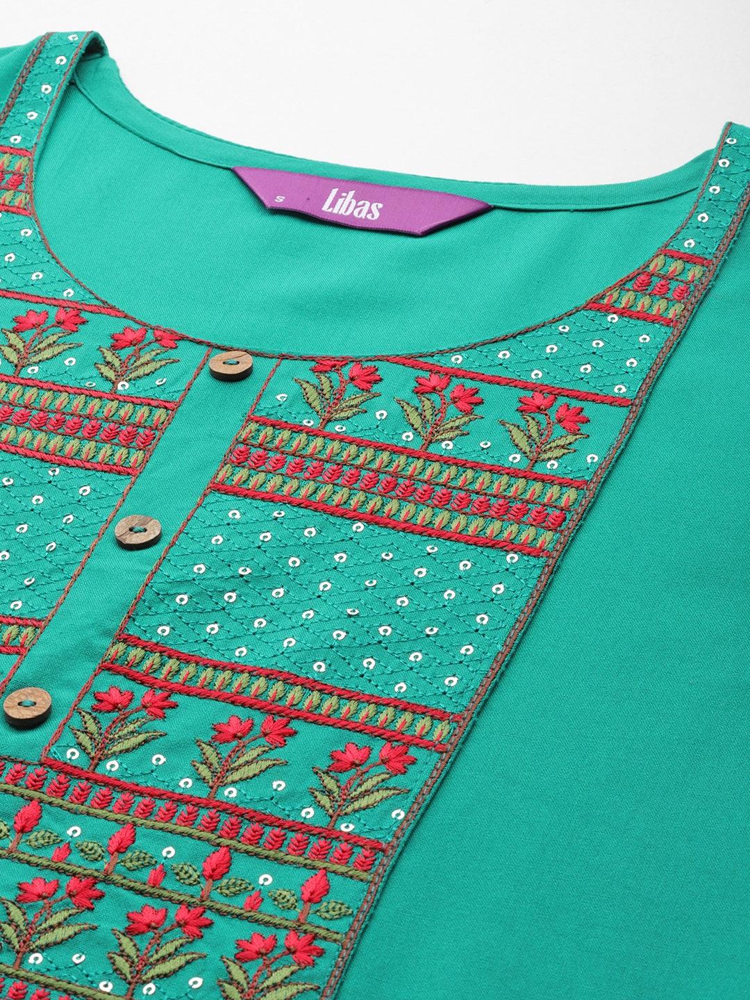 Rama Green Yoke Design Rayon Straight Kurta - ShopLibas