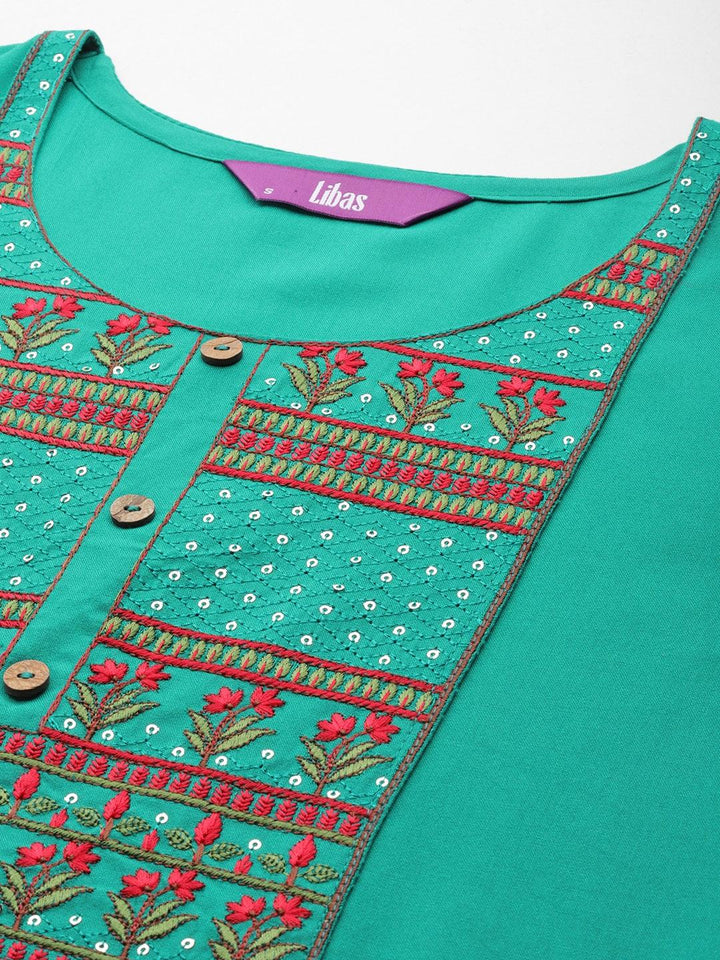 Rama Green Yoke Design Rayon Straight Kurta