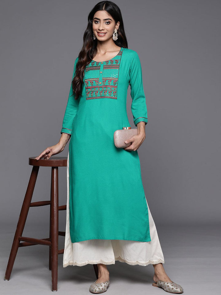 Rama Green Yoke Design Rayon Straight Kurta