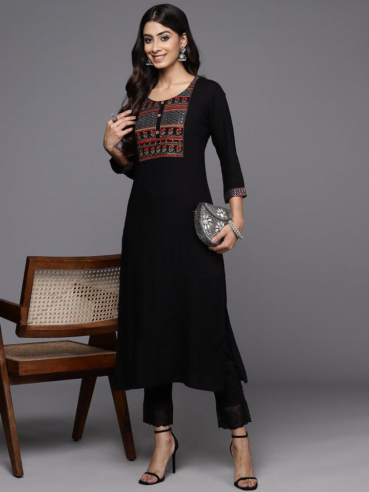 Black Yoke Design Rayon Straight Kurta