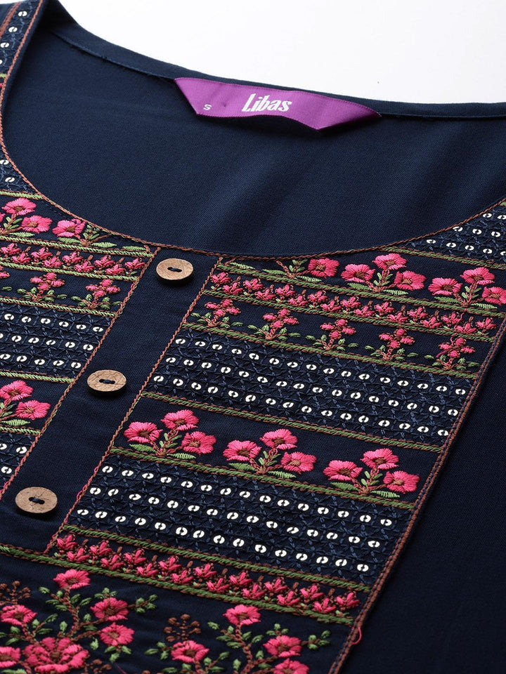 Navy Yoke Design Rayon Straight Kurta