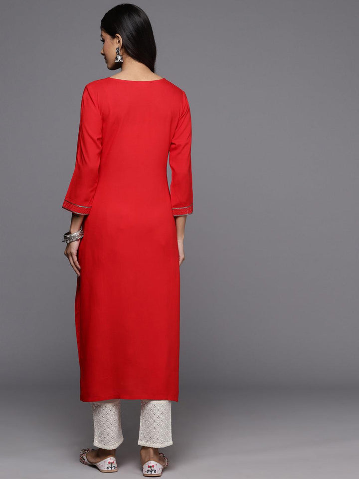 Red Yoke Design Rayon Straight Kurta