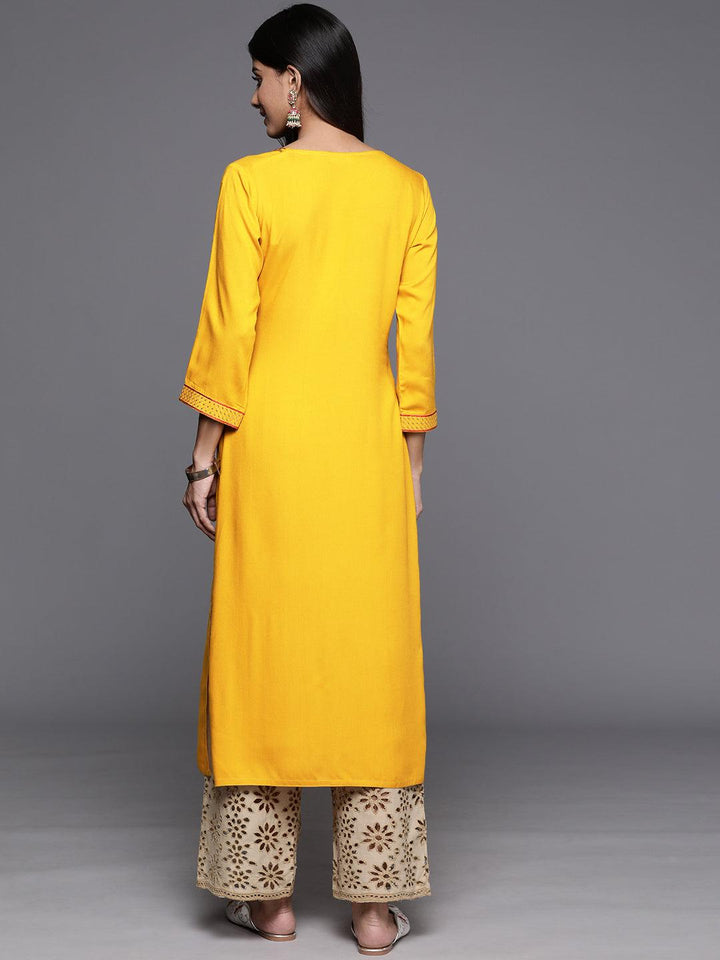 Yellow Yoke Design Rayon Straight Kurta
