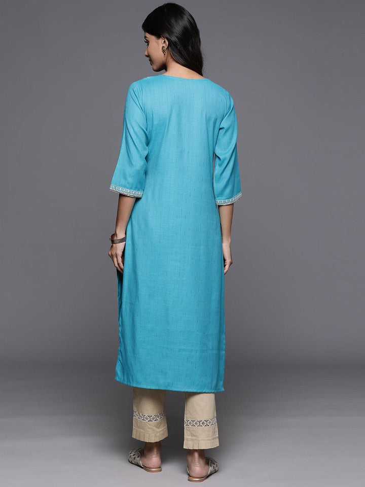 Blue Yoke Design Rayon Straight Kurta