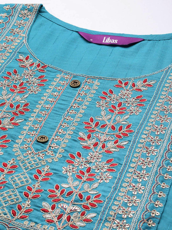 Blue Yoke Design Rayon Straight Kurta
