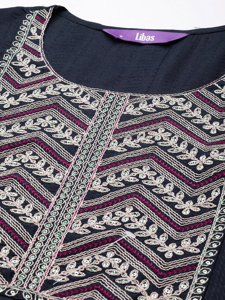 Navy Yoke Design Rayon Straight Kurta