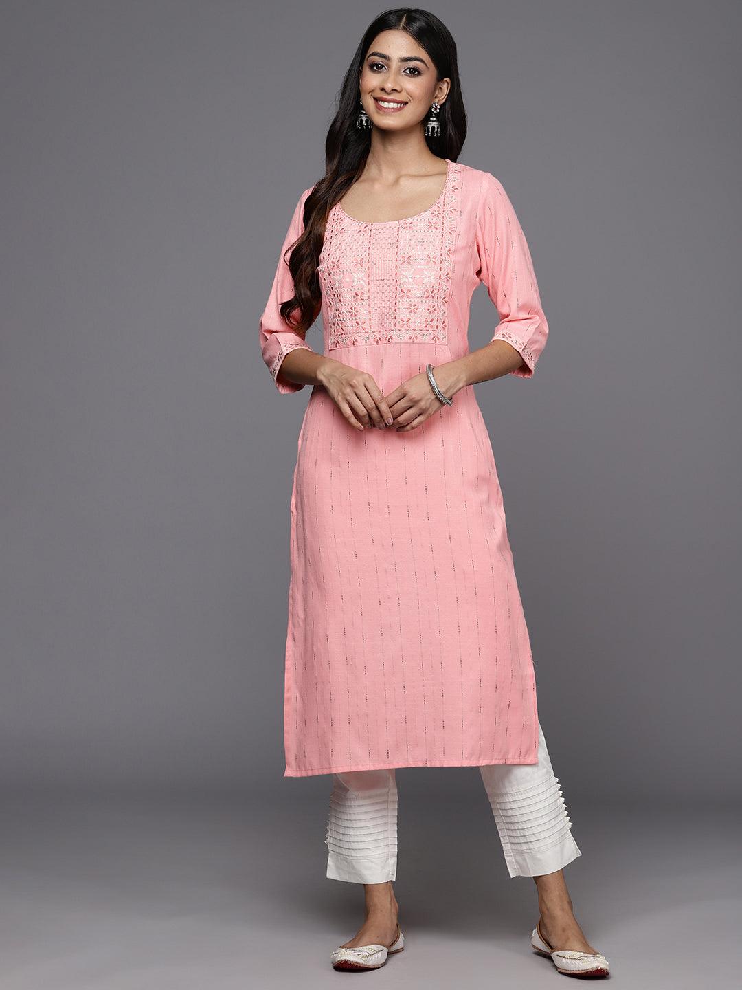 Peach Yoke Design Rayon Straight Kurta - ShopLibas