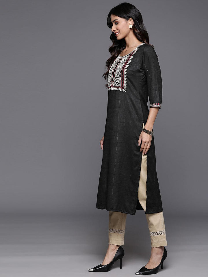 Black Yoke Design Rayon Straight Kurta