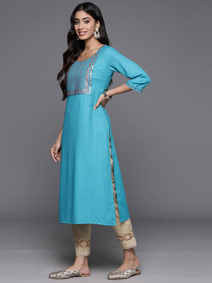 Blue Yoke Design Rayon Straight Kurta