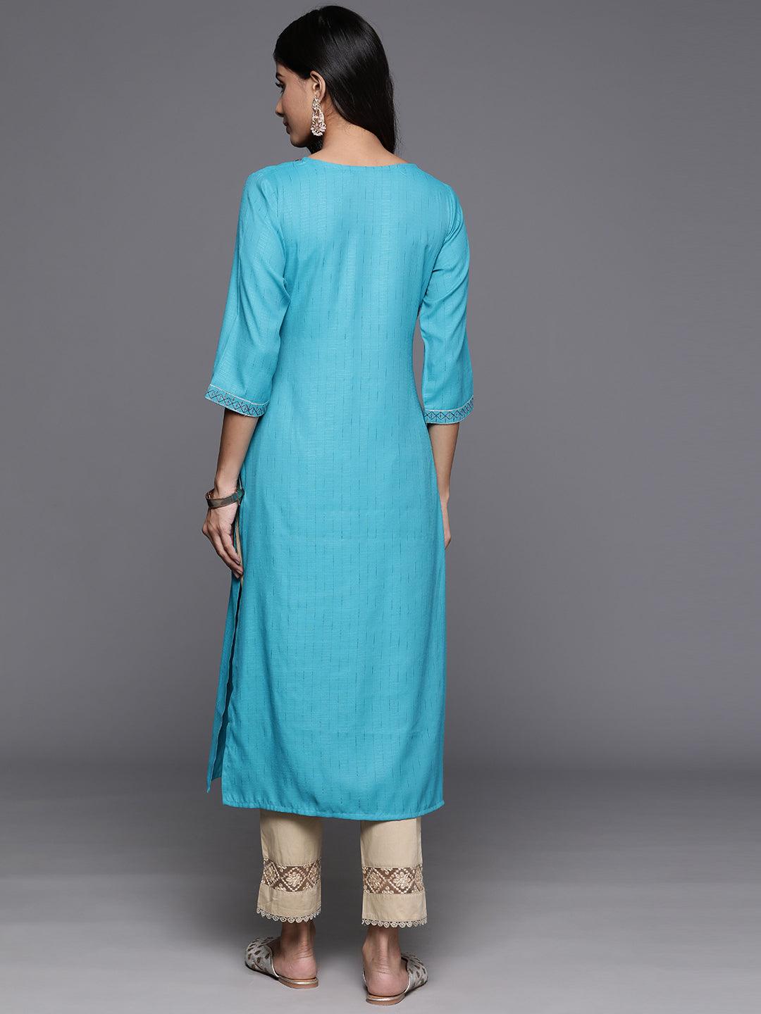 Blue Yoke Design Rayon Straight Kurta - ShopLibas