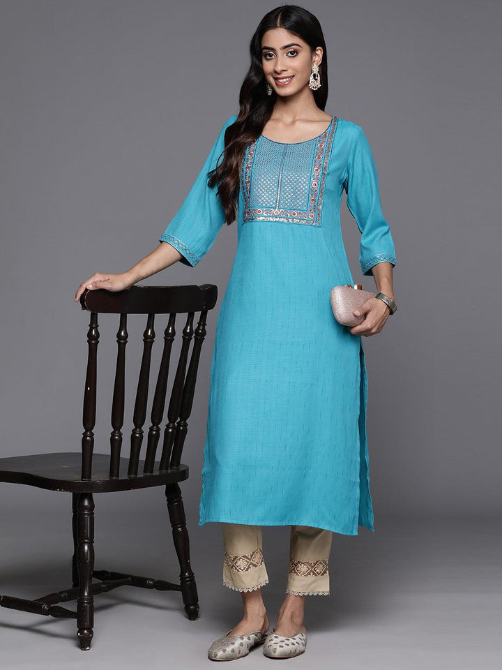 Blue Yoke Design Rayon Straight Kurta