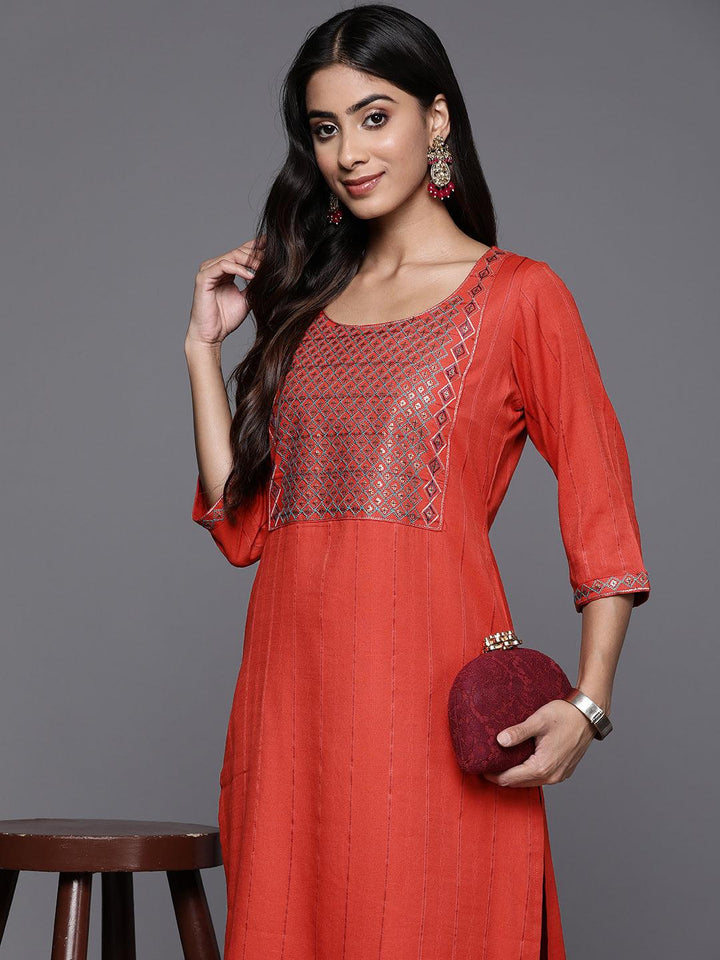 Rust Yoke Design Rayon Straight Kurta
