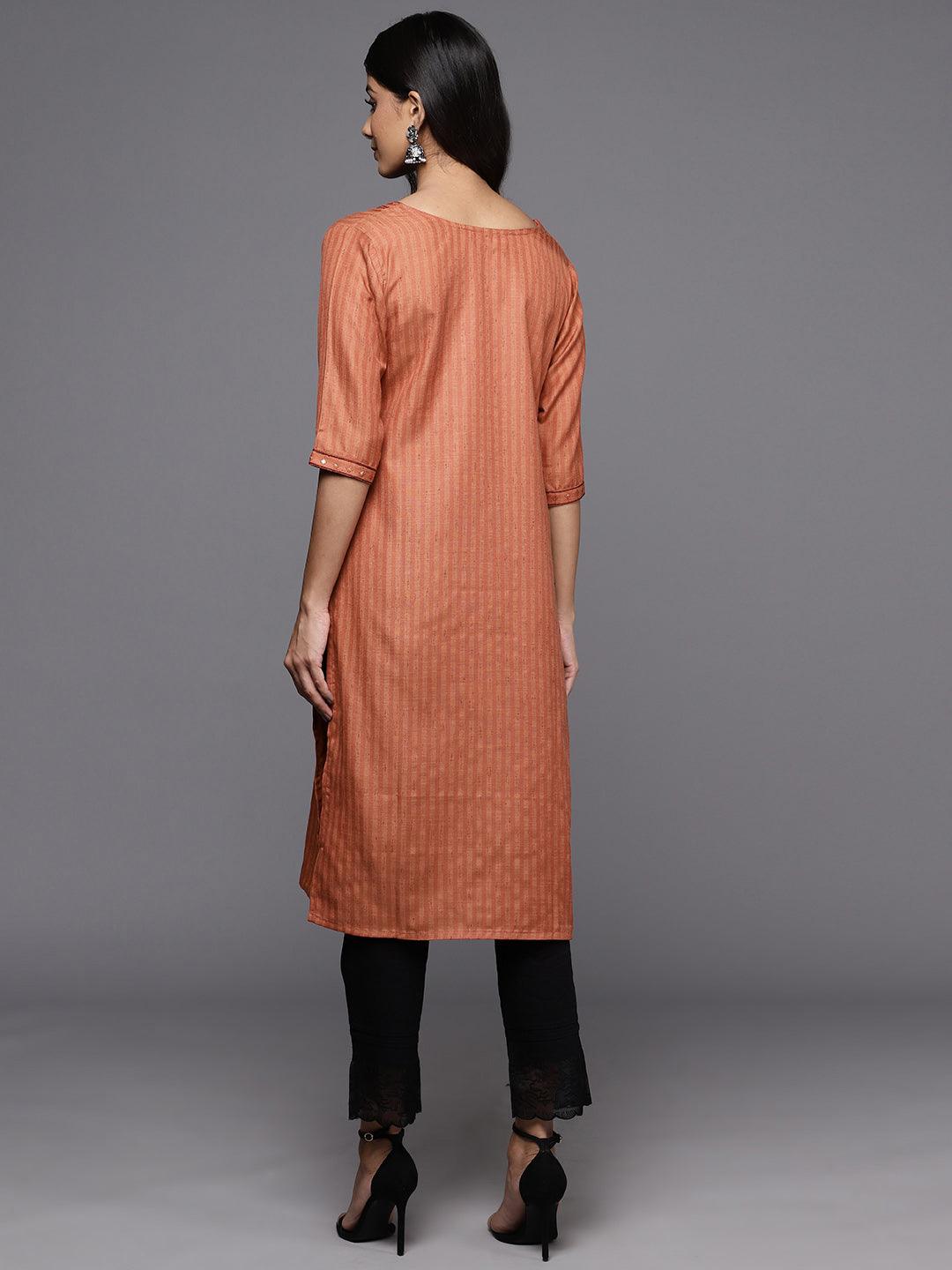 Rust Yoke Design Cotton Straight Kurta - ShopLibas
