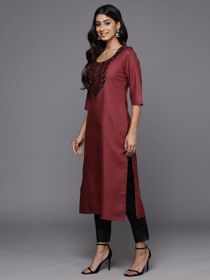 Maroon Yoke Design Cotton Straight Kurta
