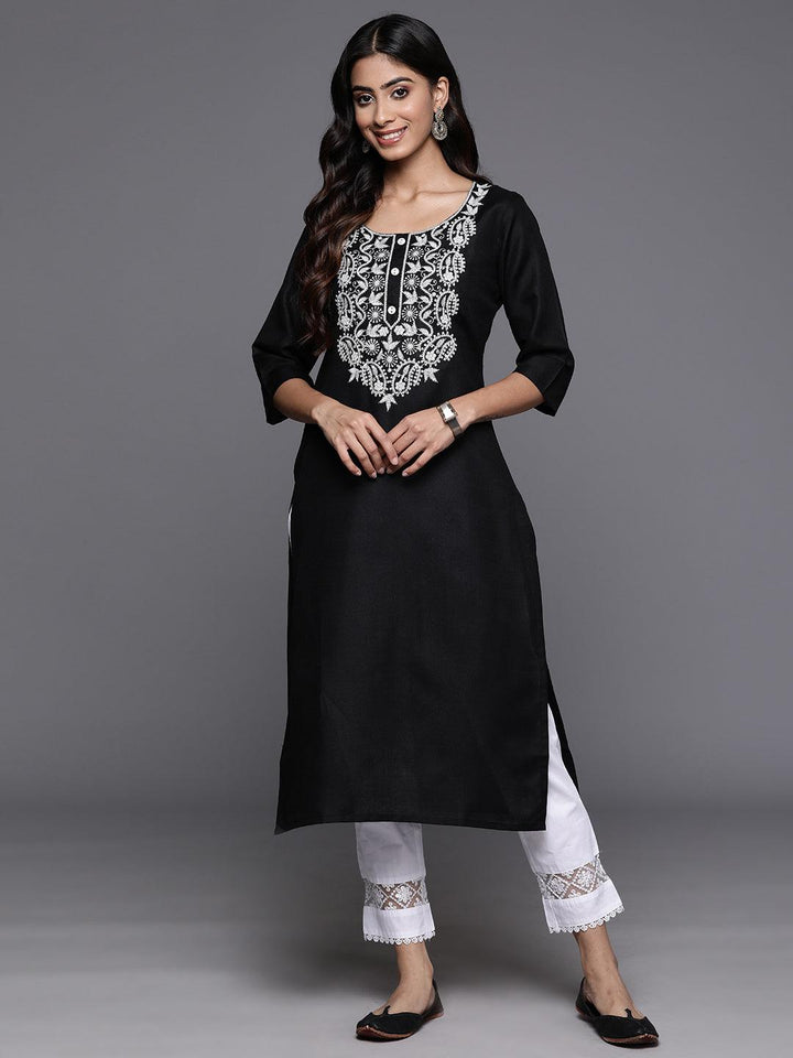 Black Yoke Design Cotton Straight Kurta