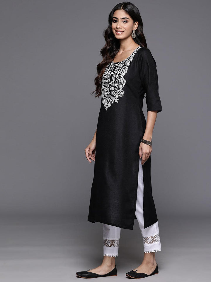 Black Yoke Design Cotton Straight Kurta