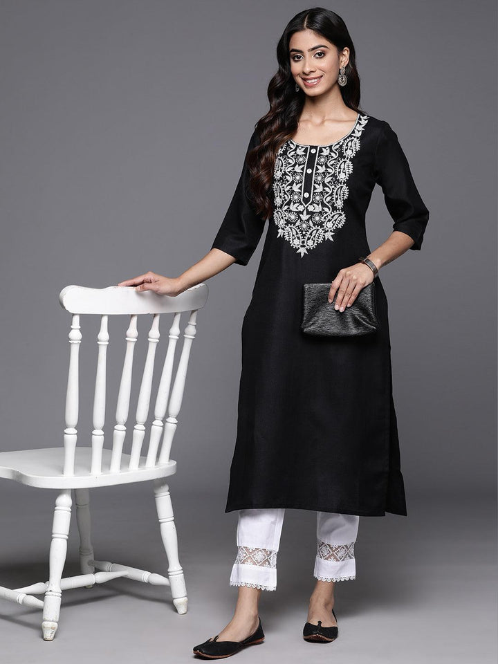 Black Yoke Design Cotton Straight Kurta