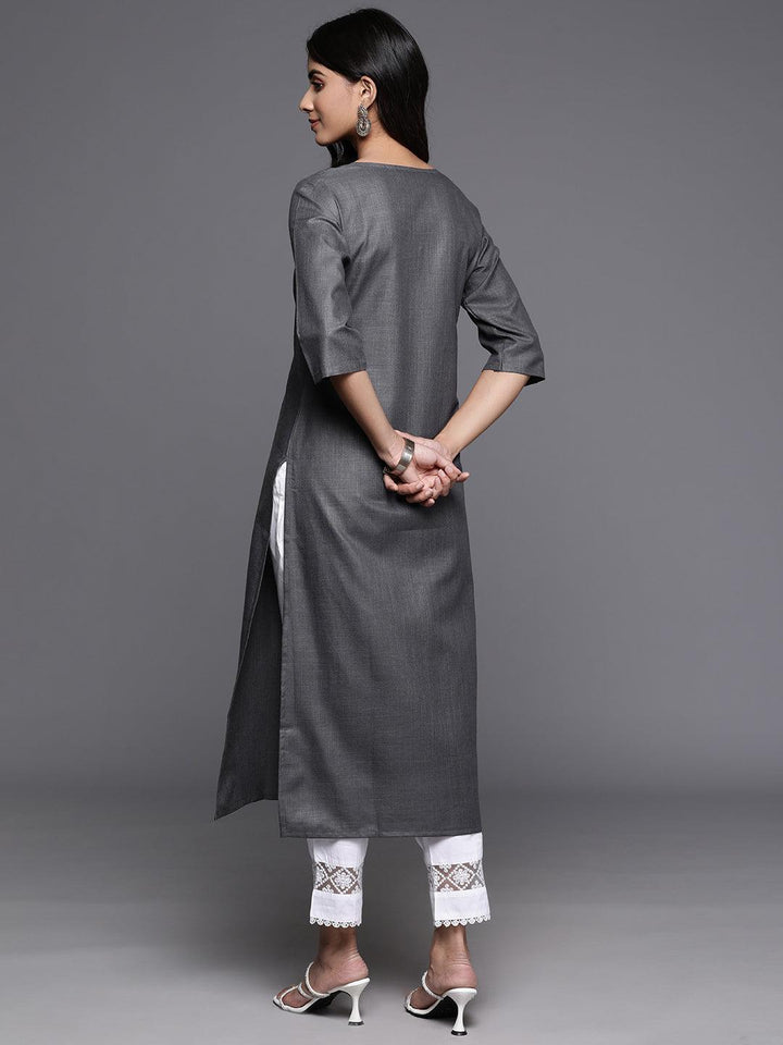 Grey Yoke Design Cotton Straight Kurta