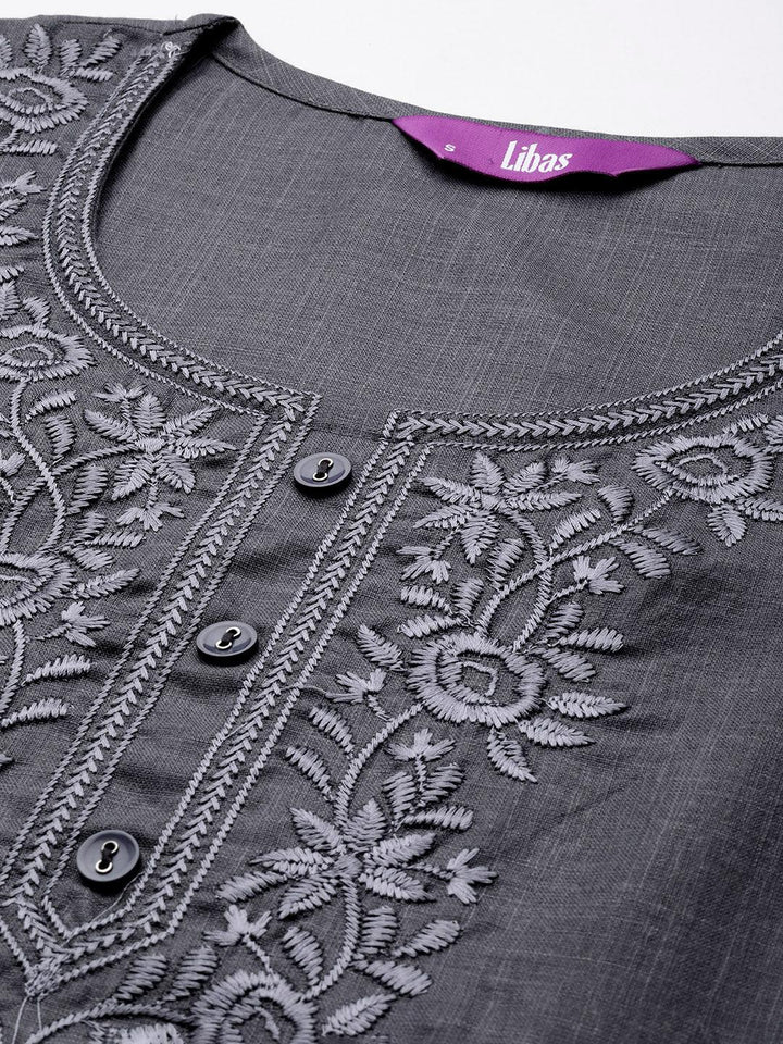 Grey Yoke Design Cotton Straight Kurta