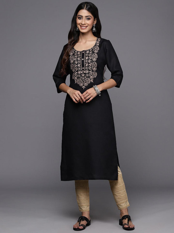Black Yoke Design Cotton Straight Kurta
