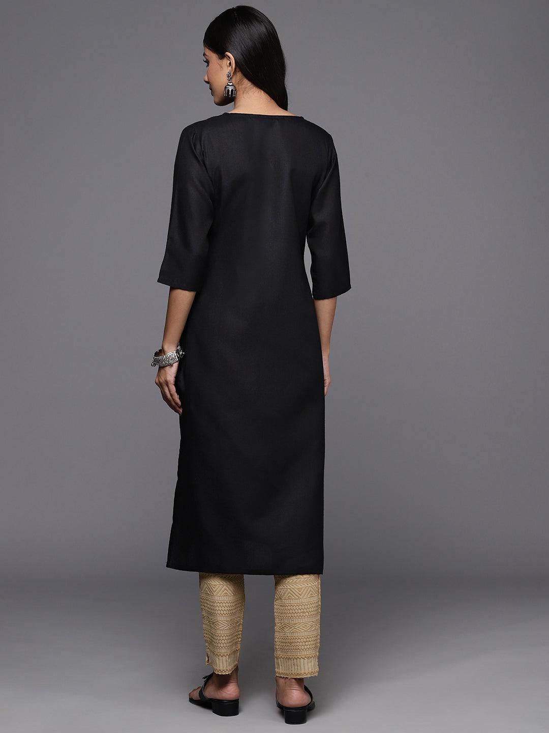 Black Yoke Design Cotton Straight Kurta - ShopLibas