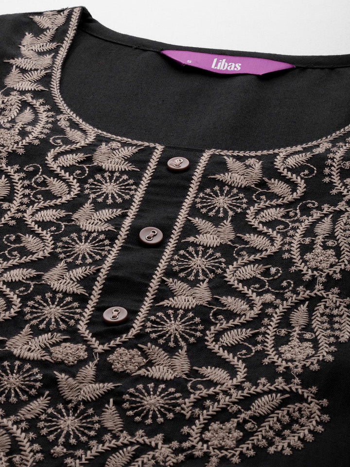 Black Yoke Design Cotton Straight Kurta