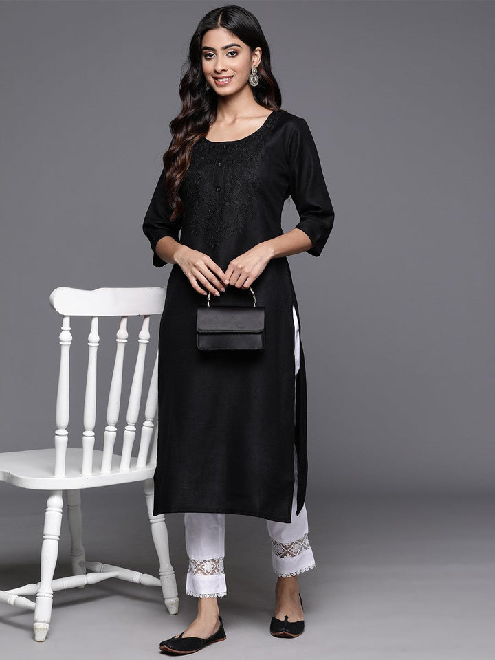 Black Yoke Design Cotton Straight Kurta